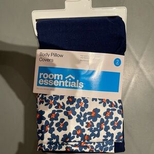 2pk Microfiber Room Essentials Navy & Floral Body Pillow Covers NWT